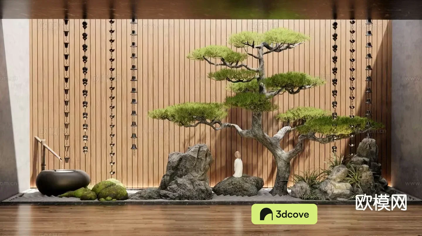 New Chinese style pine tree plant pile courtyard landscape sketch