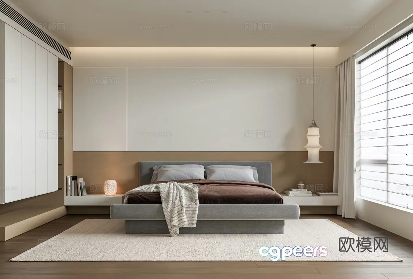 Modern home bedroom Home bedroom Double bed Floor bed Wardrobe 3d model