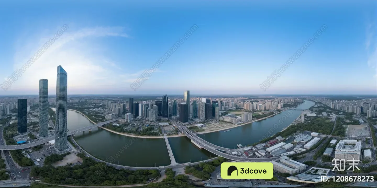A City Skyline With A River