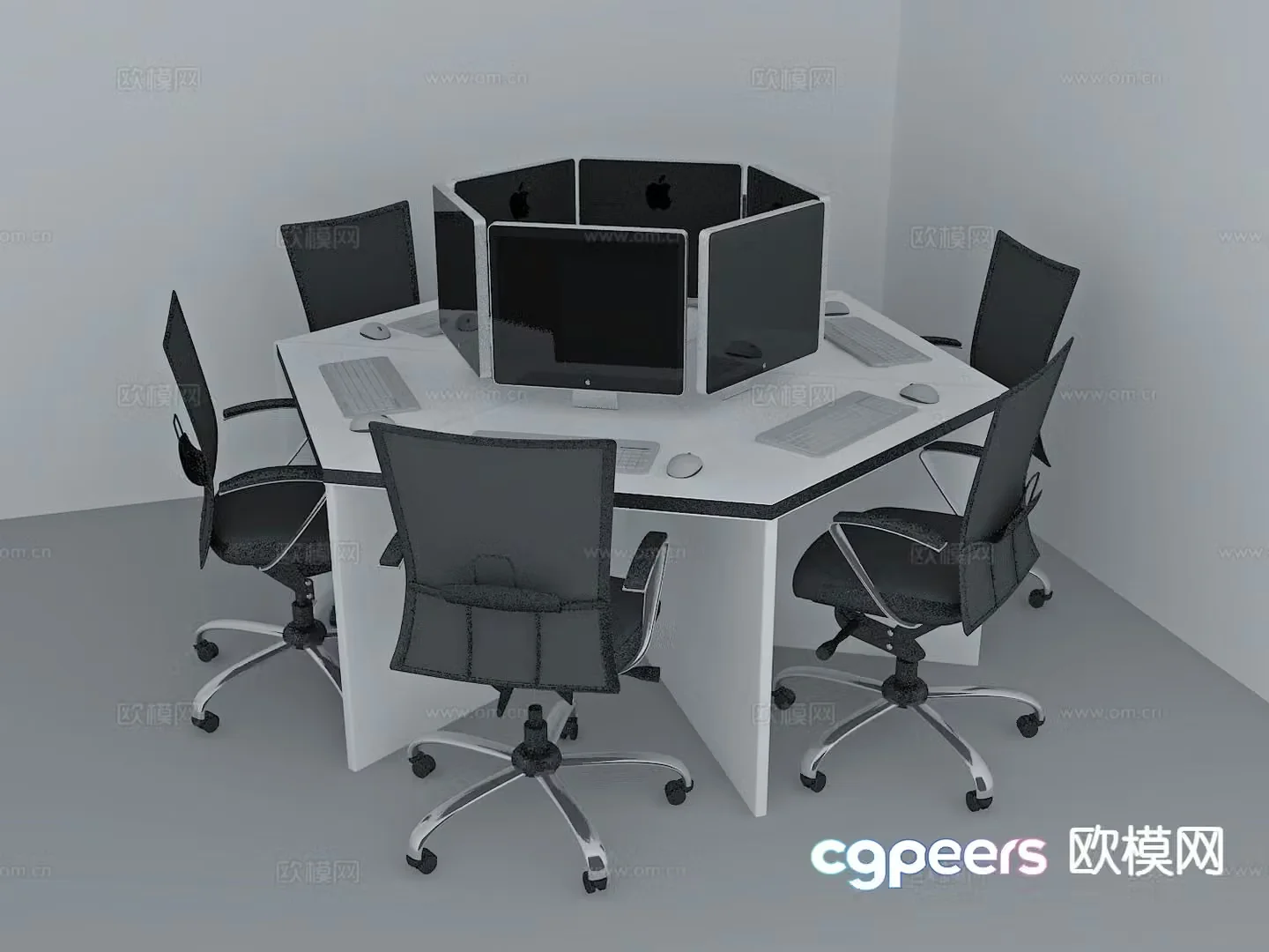 Modern office desks and chairs computer desks and chairs hexagonal tables and chairs 3d model