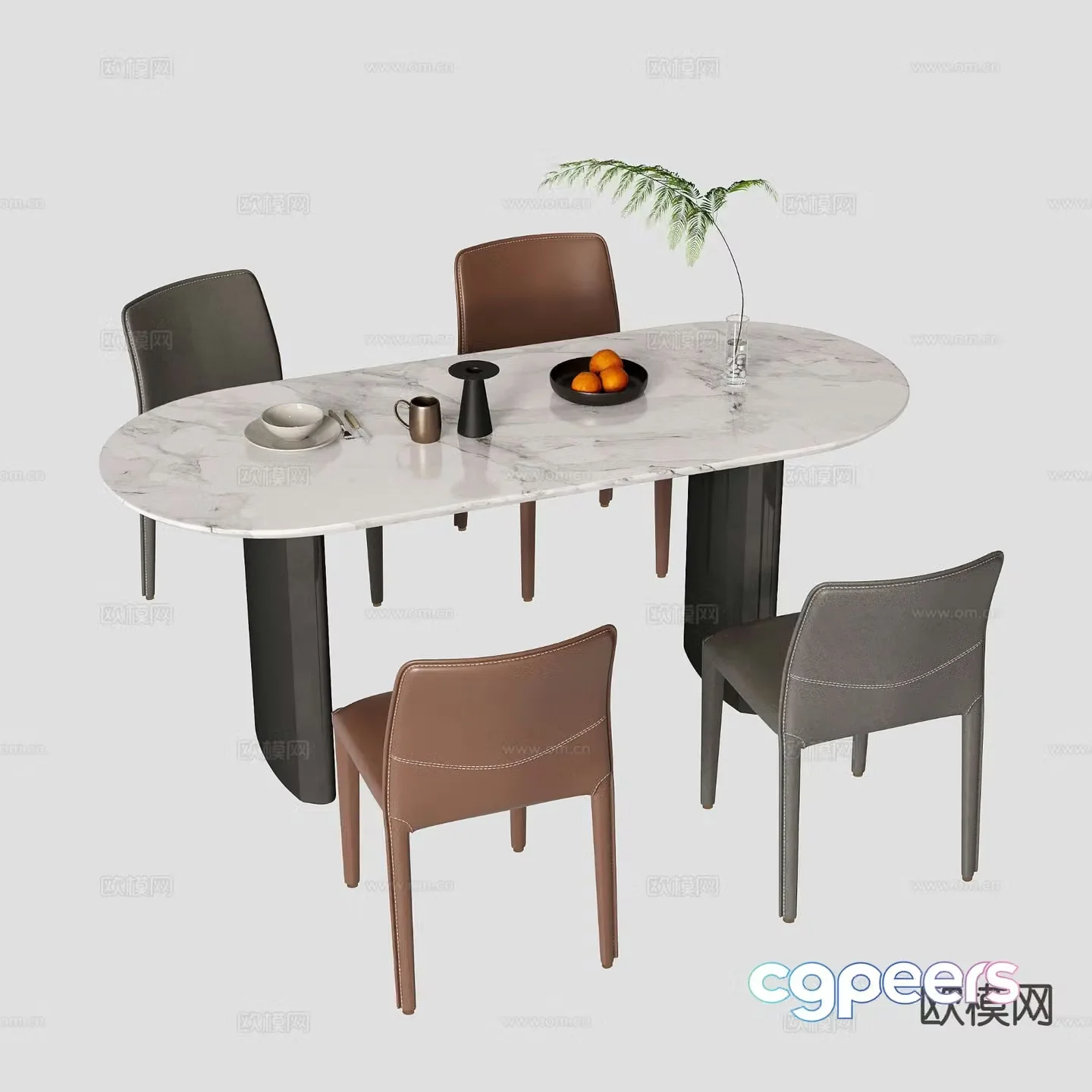 Modern dining table and chairs 3d model