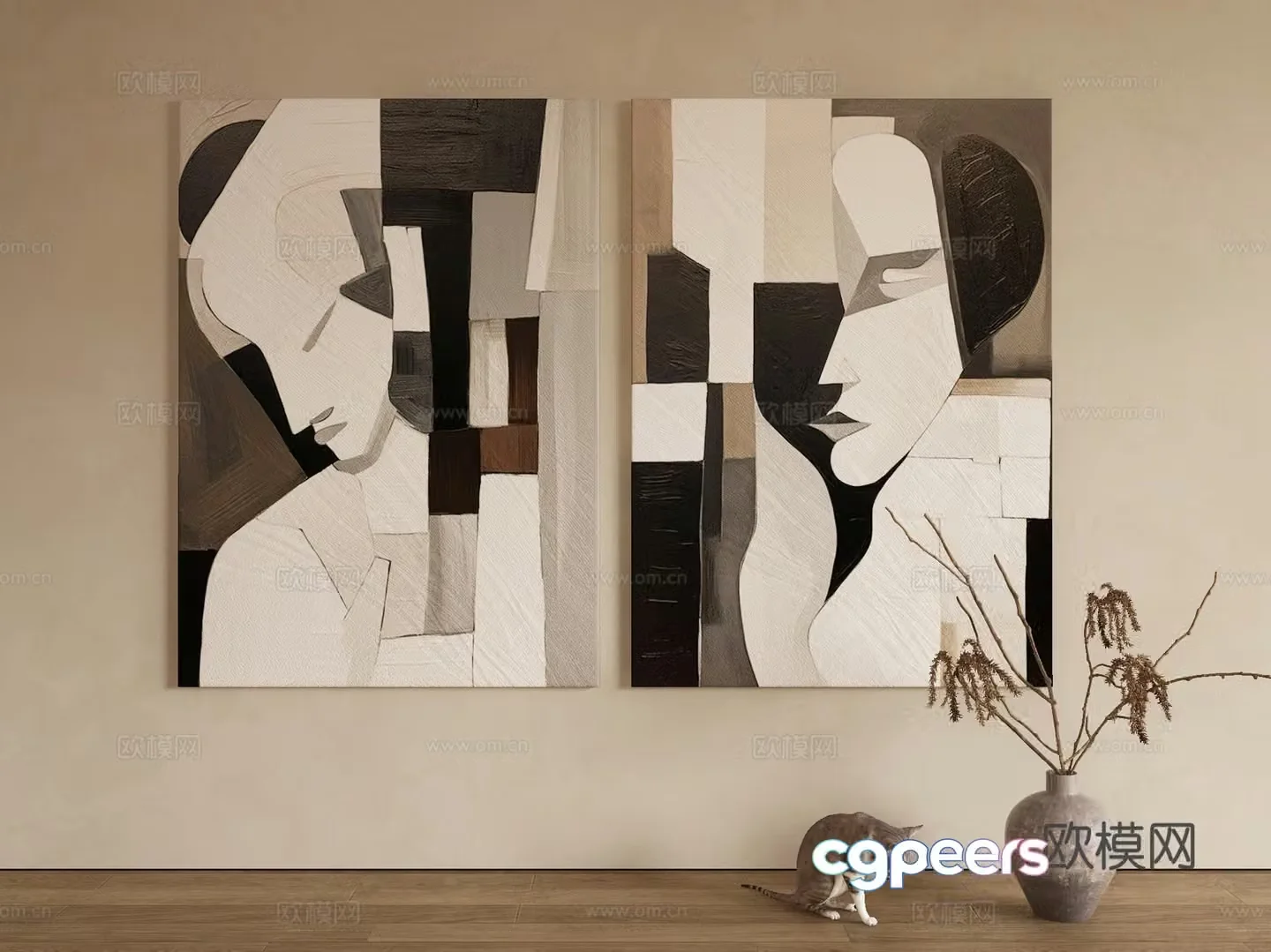 Modern texture painting decorative painting 3d model