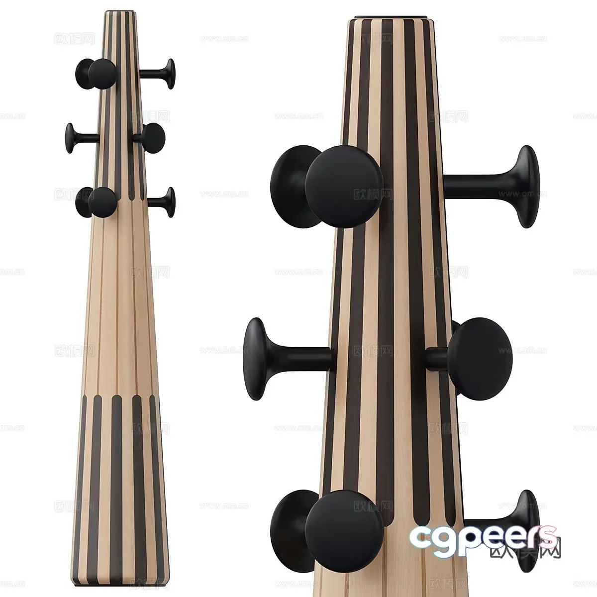 A Wooden Instrument With Black Tuning Pegs 3D Model – 10788 – VRAY Render