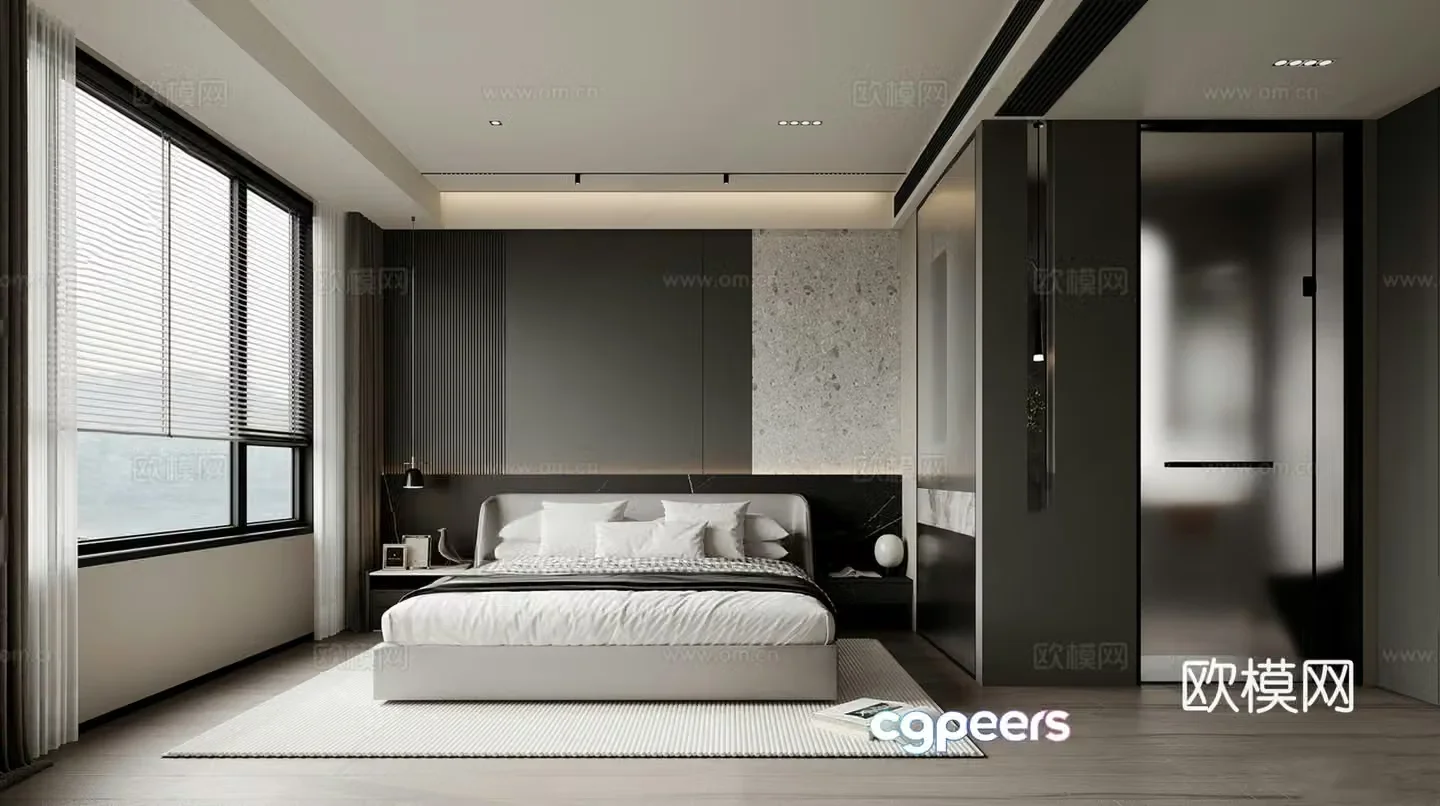 Italian style bedroom black and white gray bedroom without main light 3d model