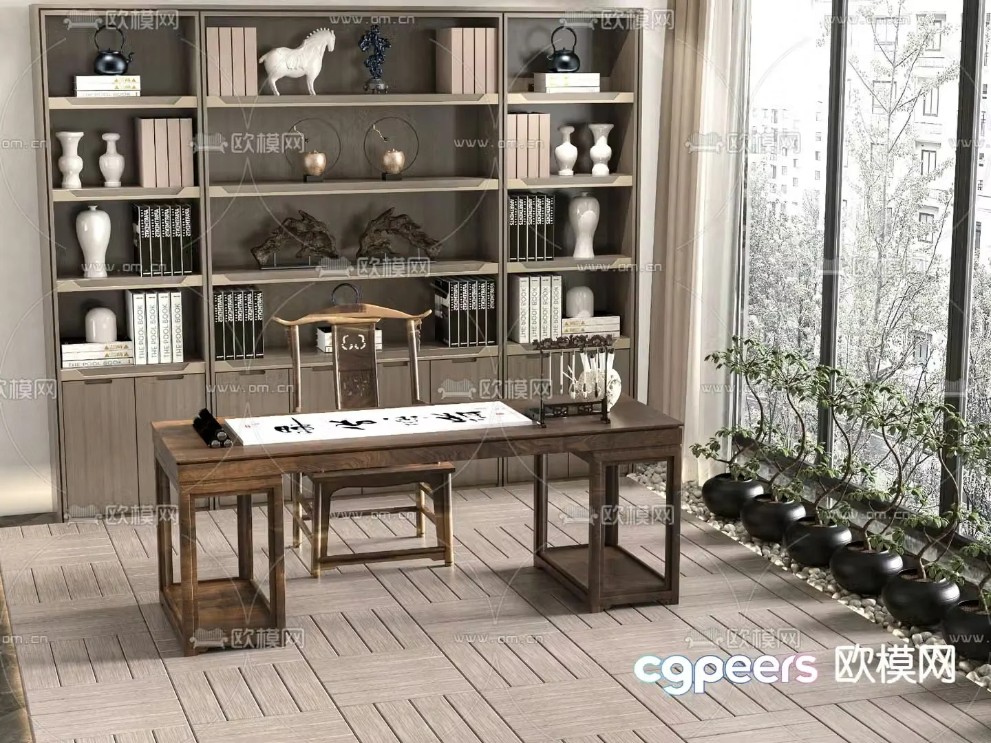 Chinese desk writing desk calligraphy and painting table 3d model
