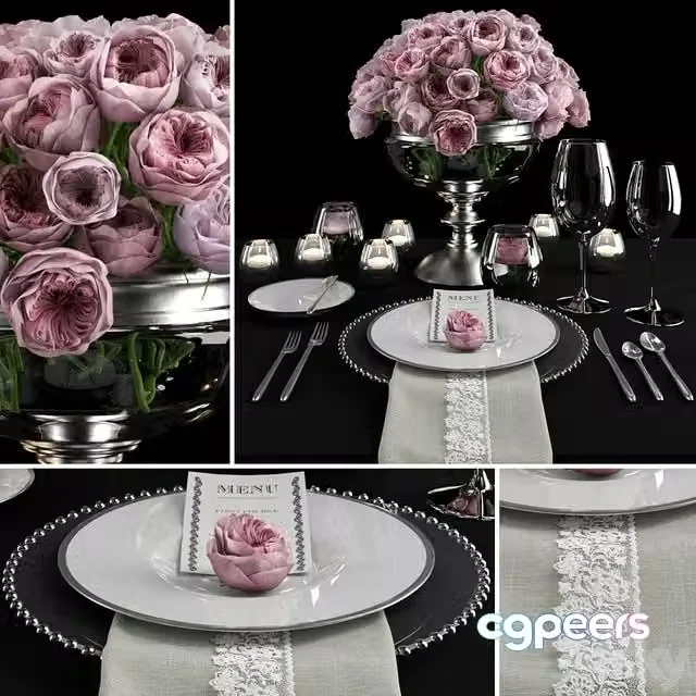 3ds Max Free – Serving with roses Table setting with roses