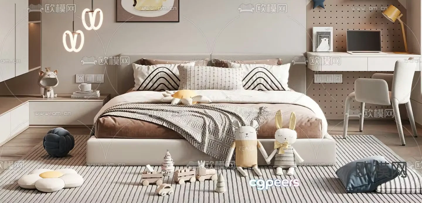Modern children’s bed double bed 3d model