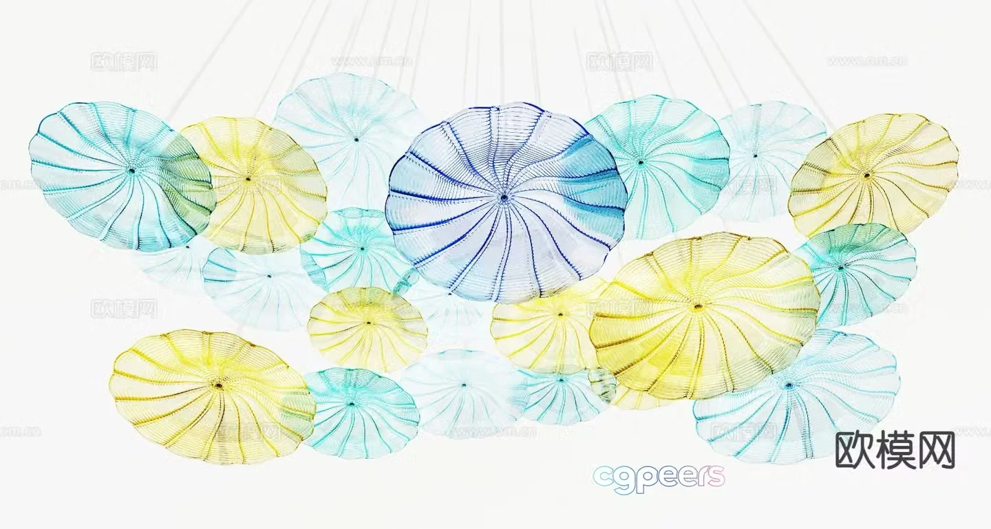 Modern transparent lotus leaf glass chandelier 3d model