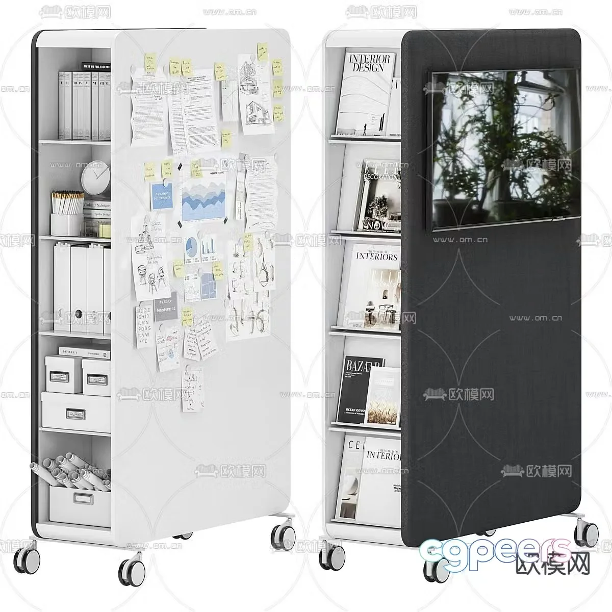 Mobile file cabinet office bookcase 3d model