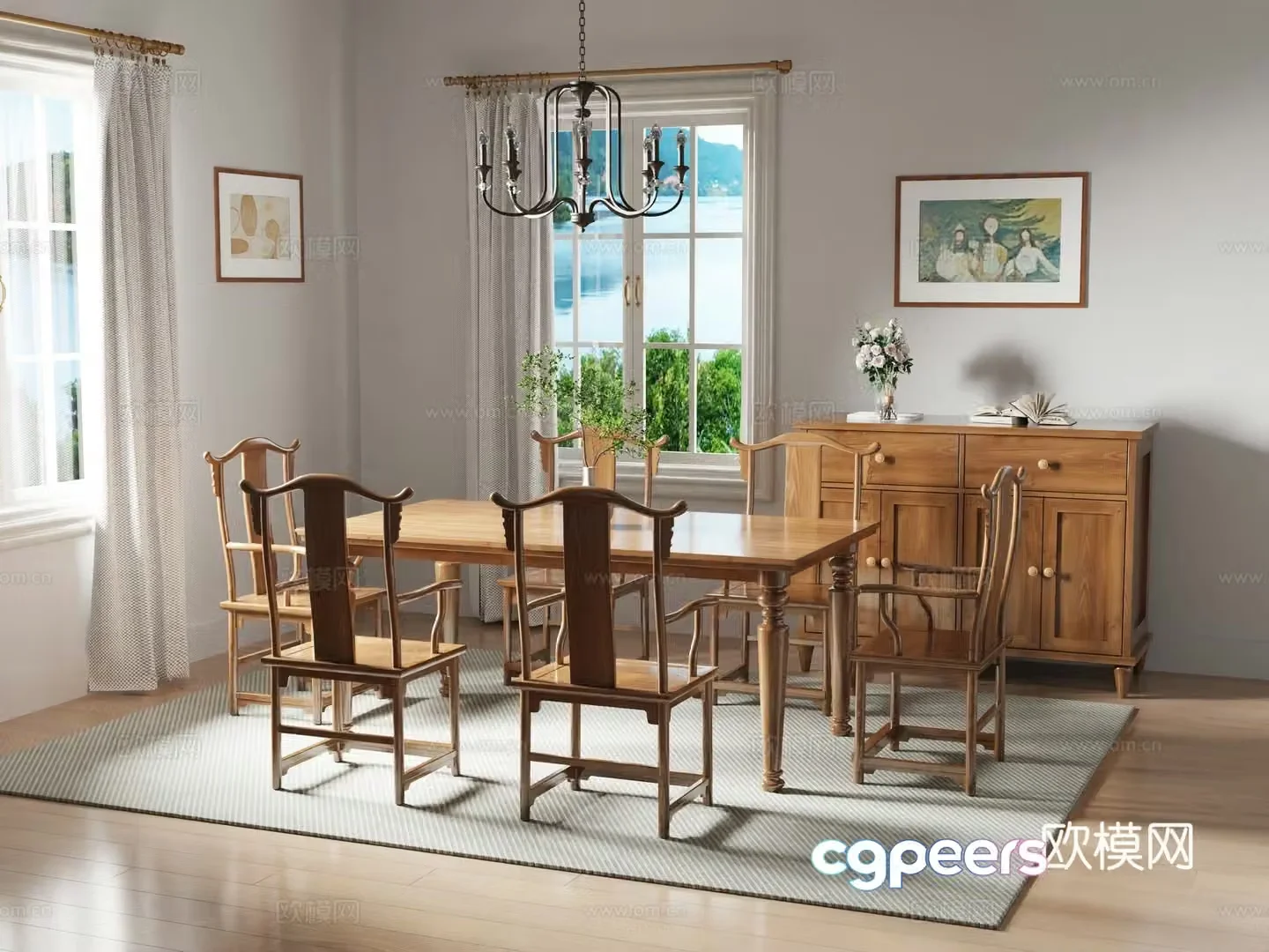 New Chinese style Chinese dining table and chair 3D model
