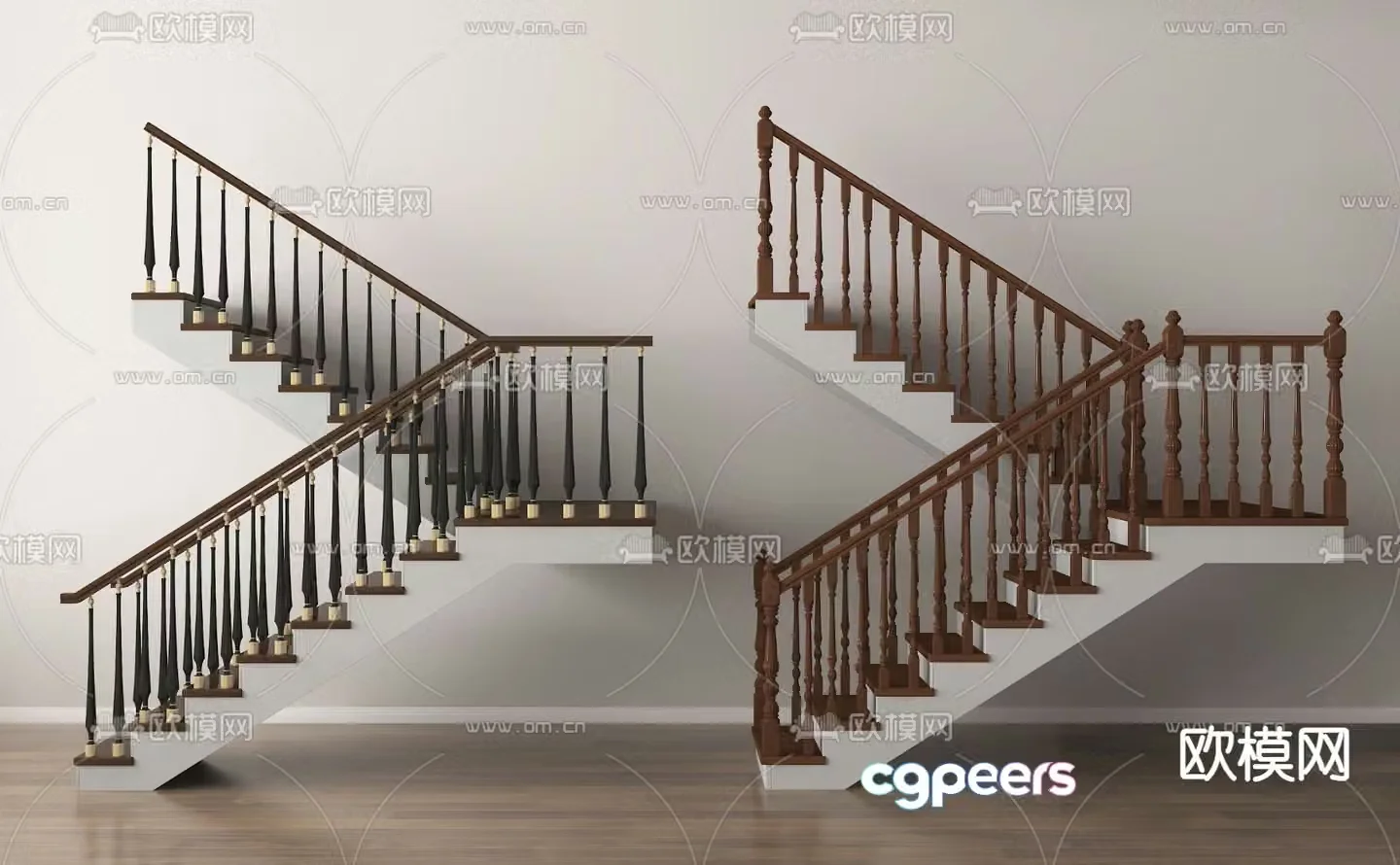 Handrail Stairs Solid Wood Stairs 3D Model