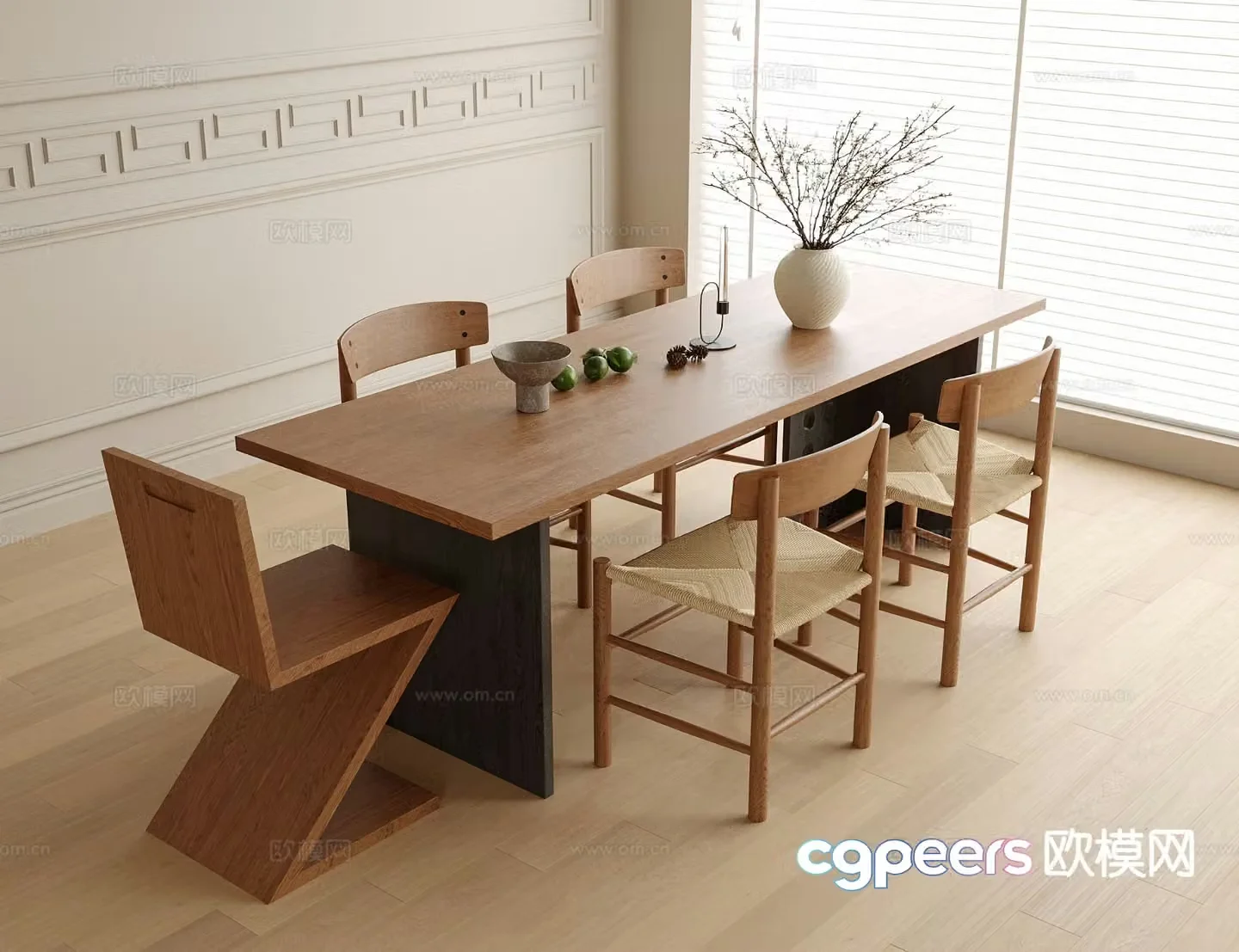 Medieval style dining table and chairs 3d model