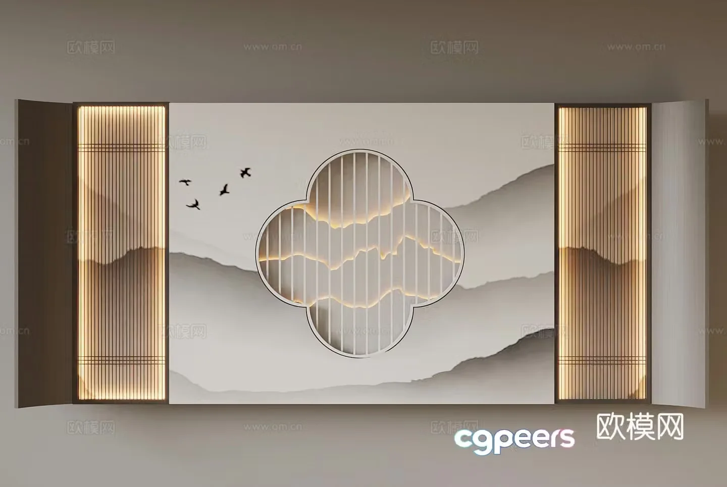 New Chinese style background wall 3d model