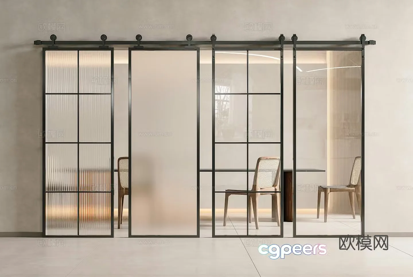 Modern minimalist sliding doors Glass doors Hanging rail sliding doors Frosted glass sliding doors Barn doors Glass 3D model