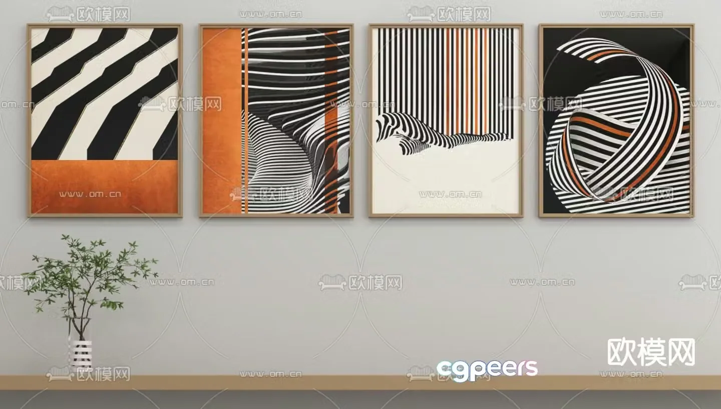 Art hanging paintings black and white paintings decorative paintings 3D model