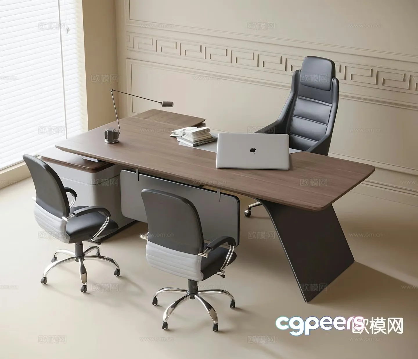 Modern boss office desk and chair 3d model