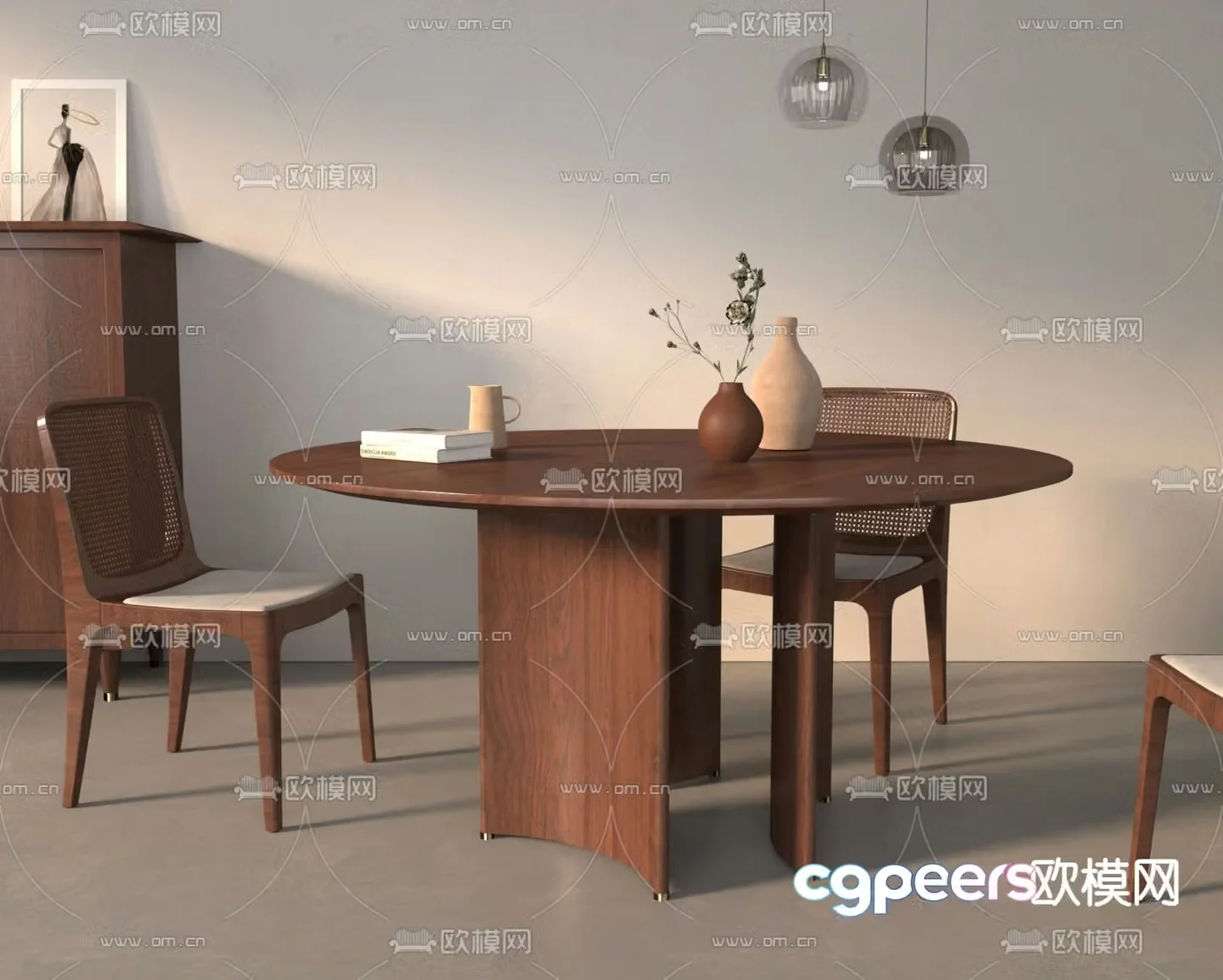 Middle style dining table and chair 3D model