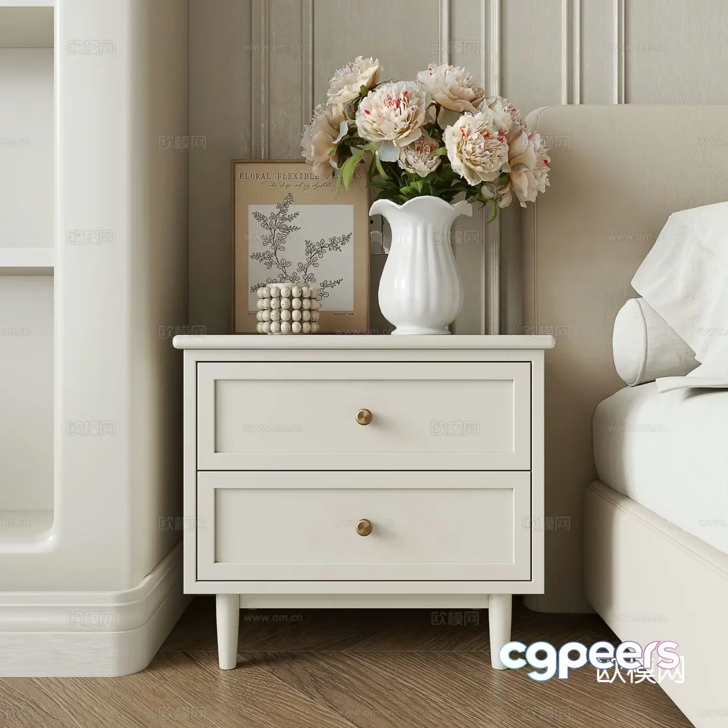 Cream style bedside table 3d model