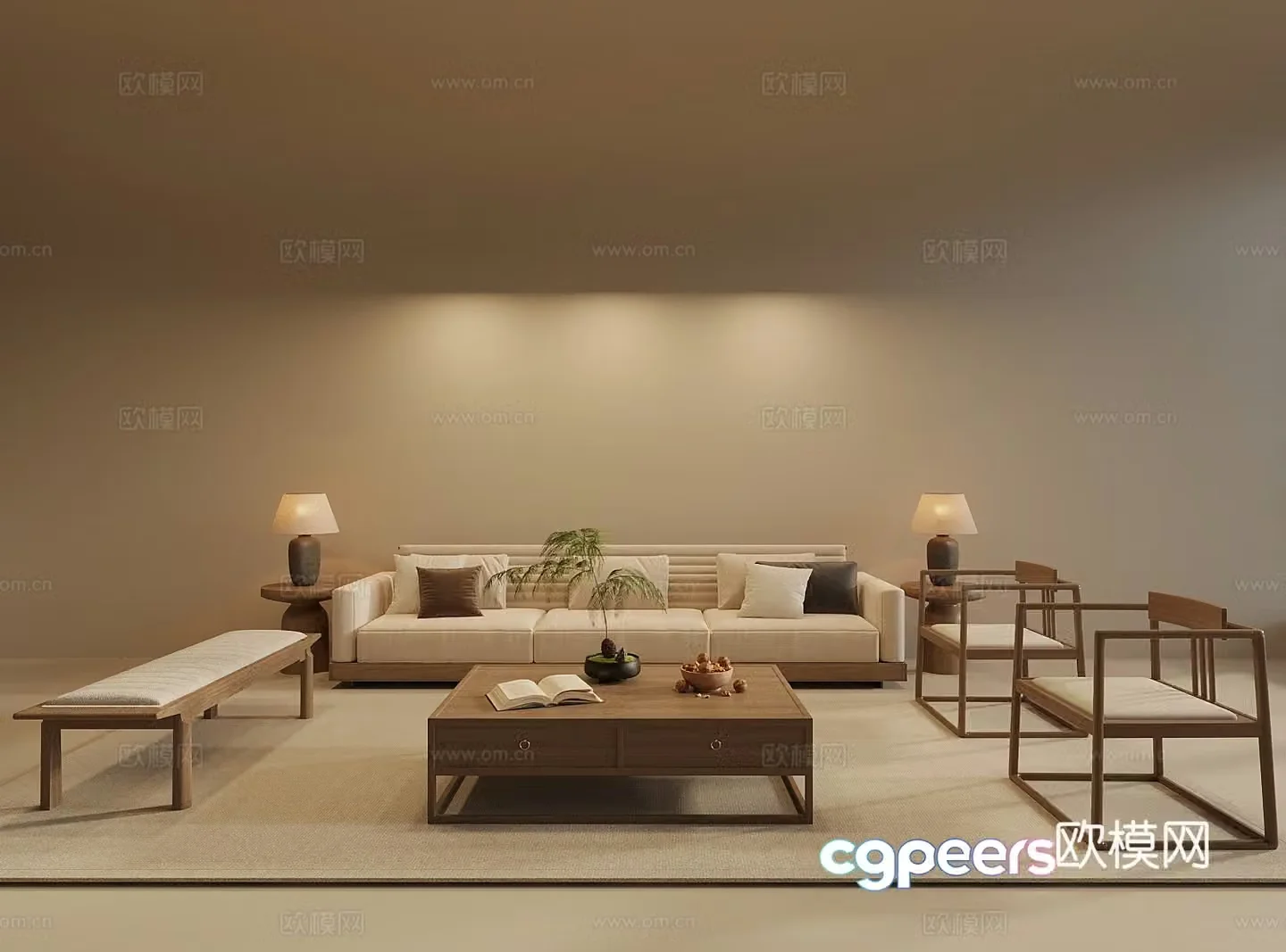 Song’s new stroke sofa combination sofa coffee table combination leisure chair coffee table table lamp 3D model