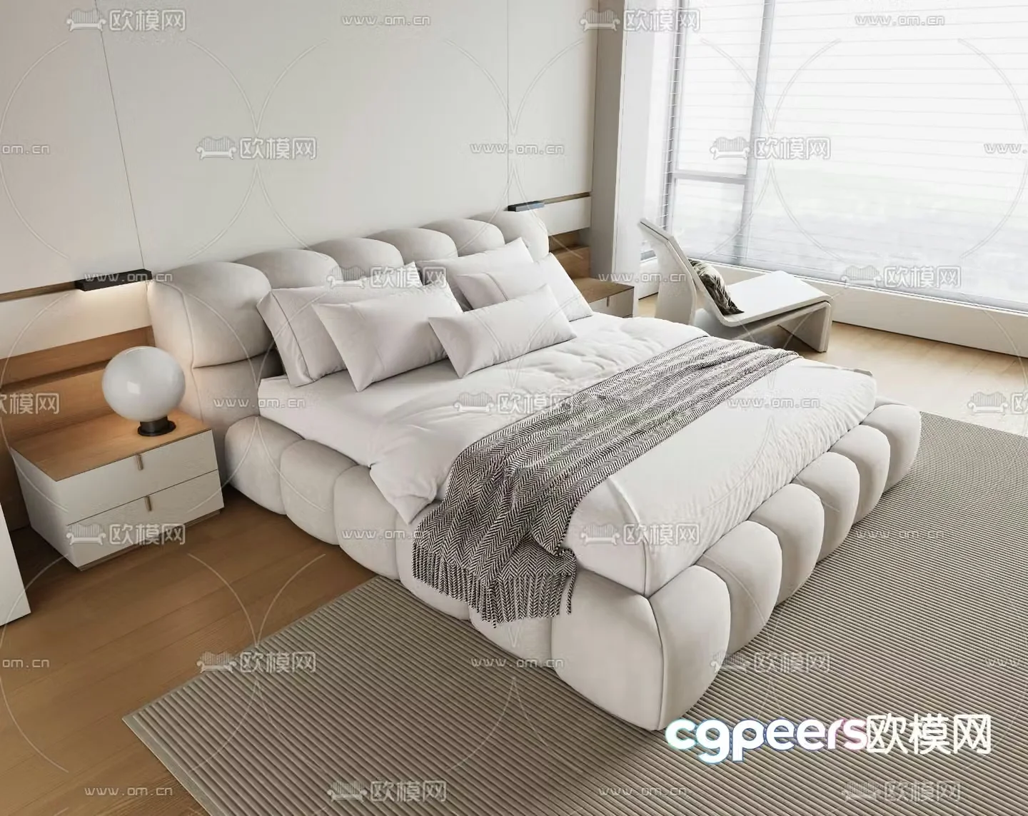 Fabric double bed 3d model
