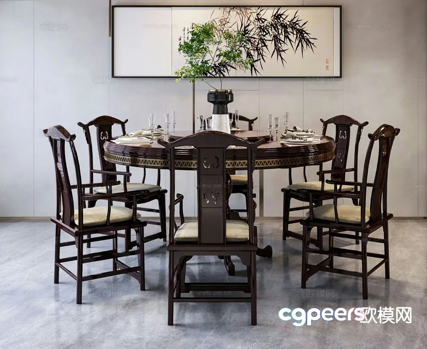 Chinese dining table and chairs round dining table and chairs 3d model