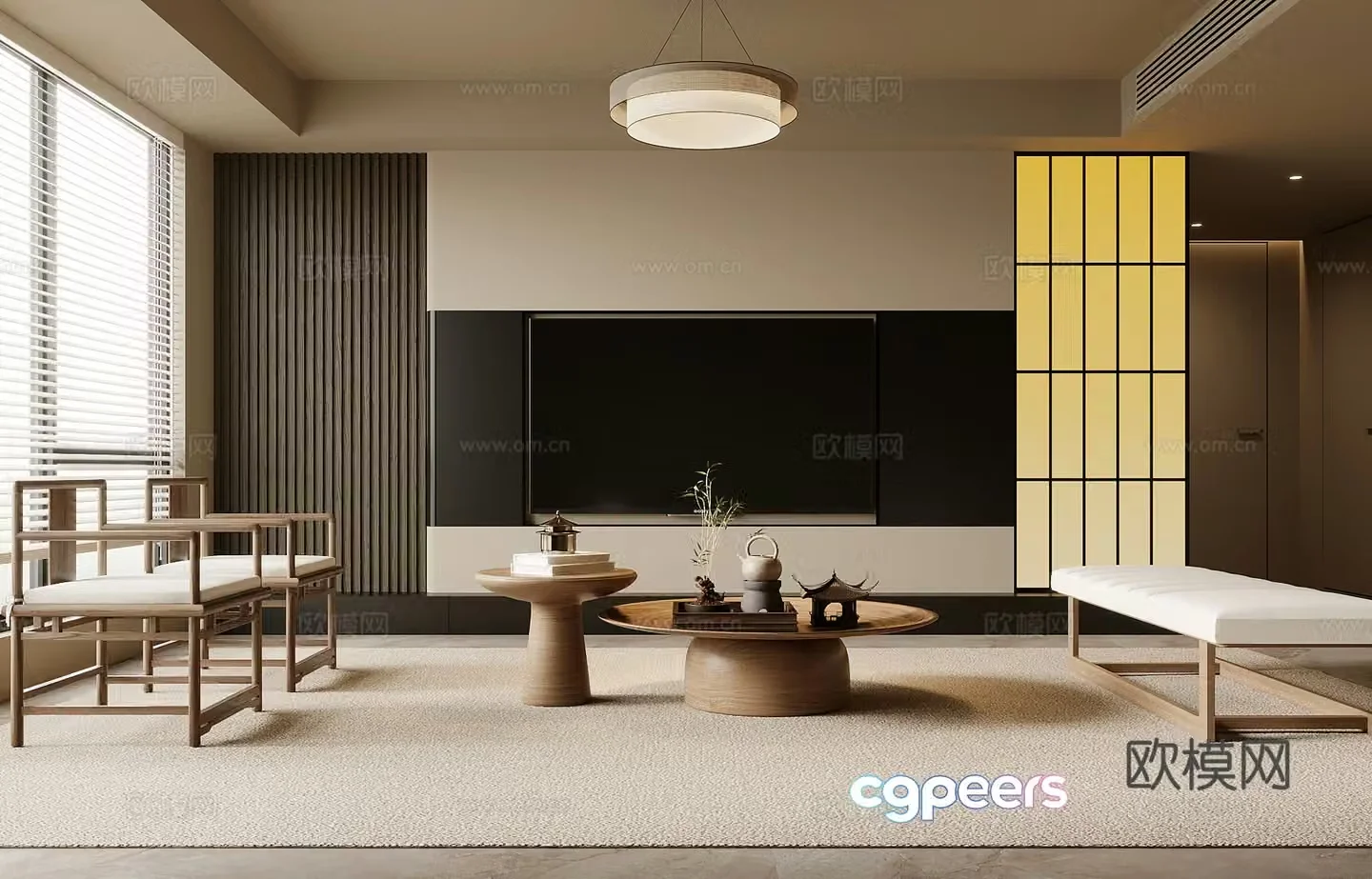 Living room Song style living room TV background wall TV cabinet sofa coffee table combination 3D model
