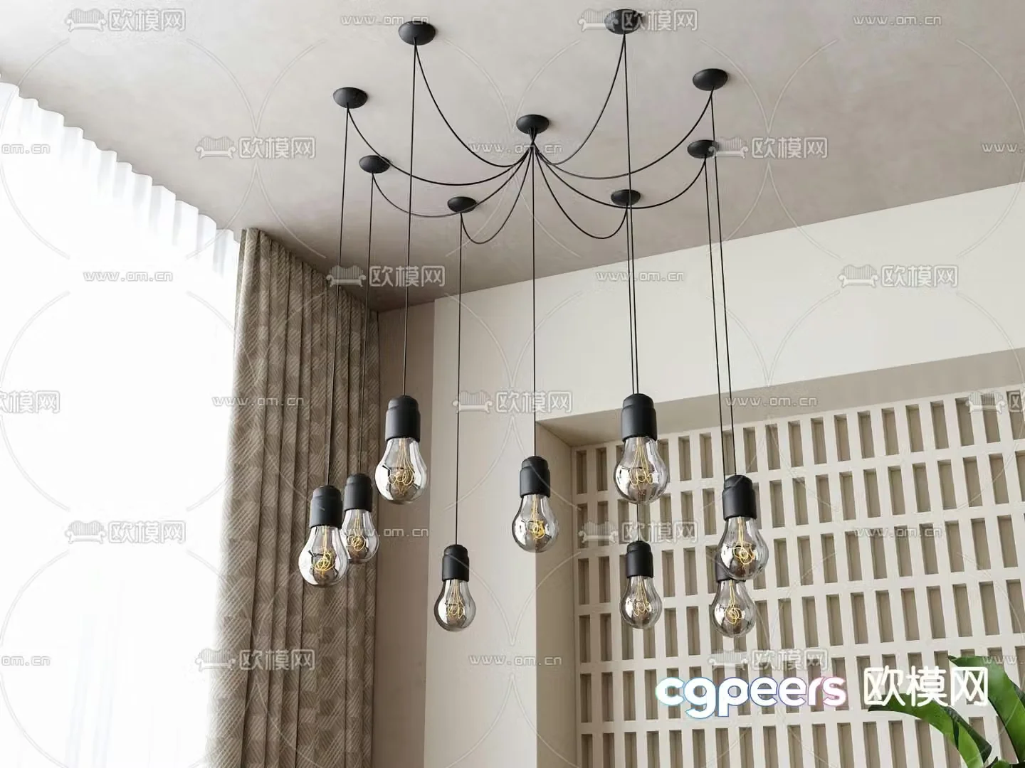 Industrial style chandelier light bulb restaurant chandelier 3d model
