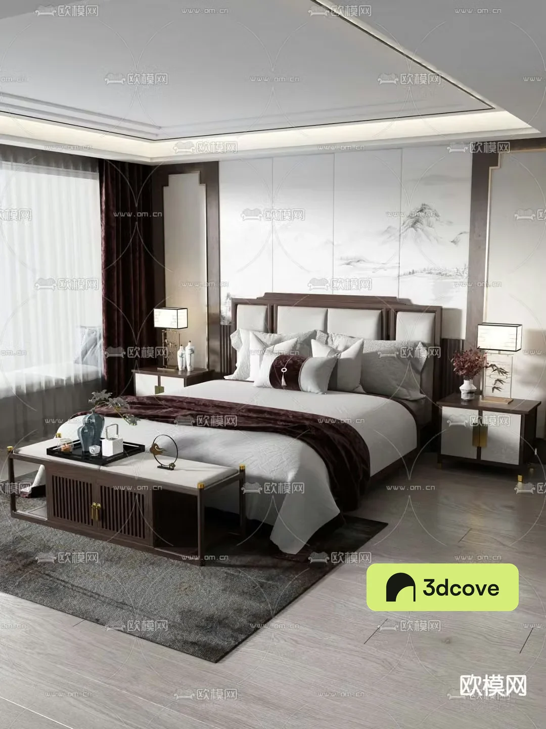Chinese style bedroom double bed