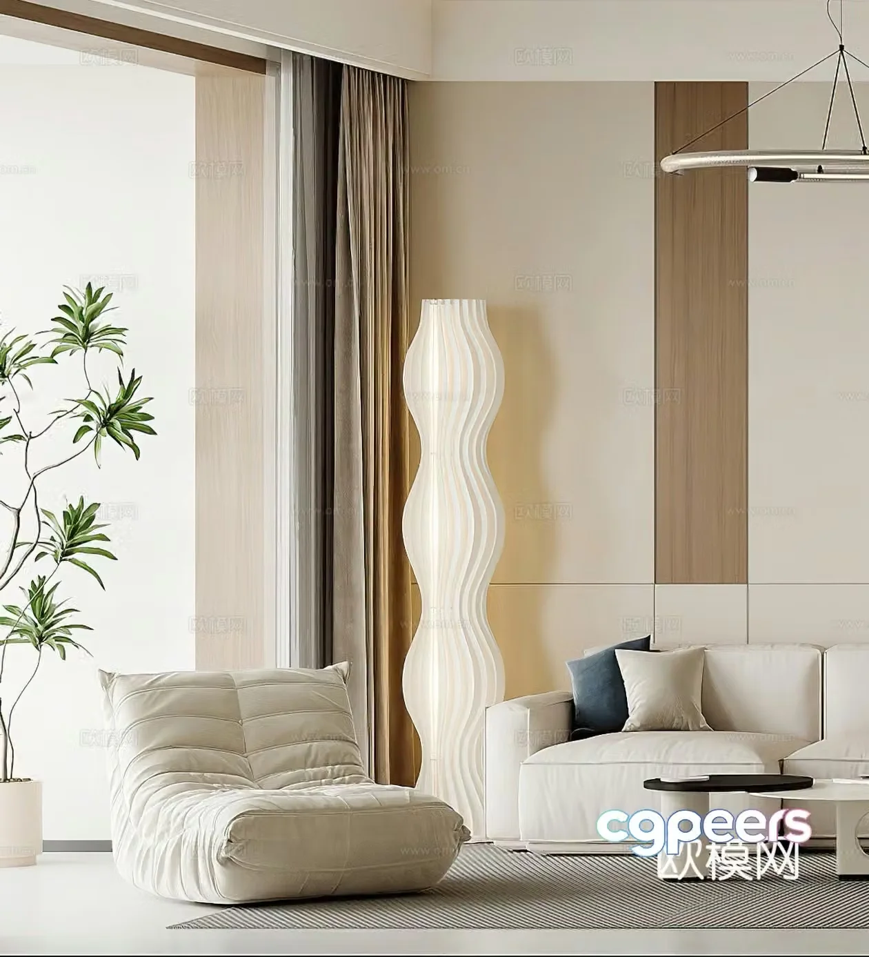 Modern leisure chair Cream style leisure chair Single chair Side table corner table Floor lamp Simple 3D model