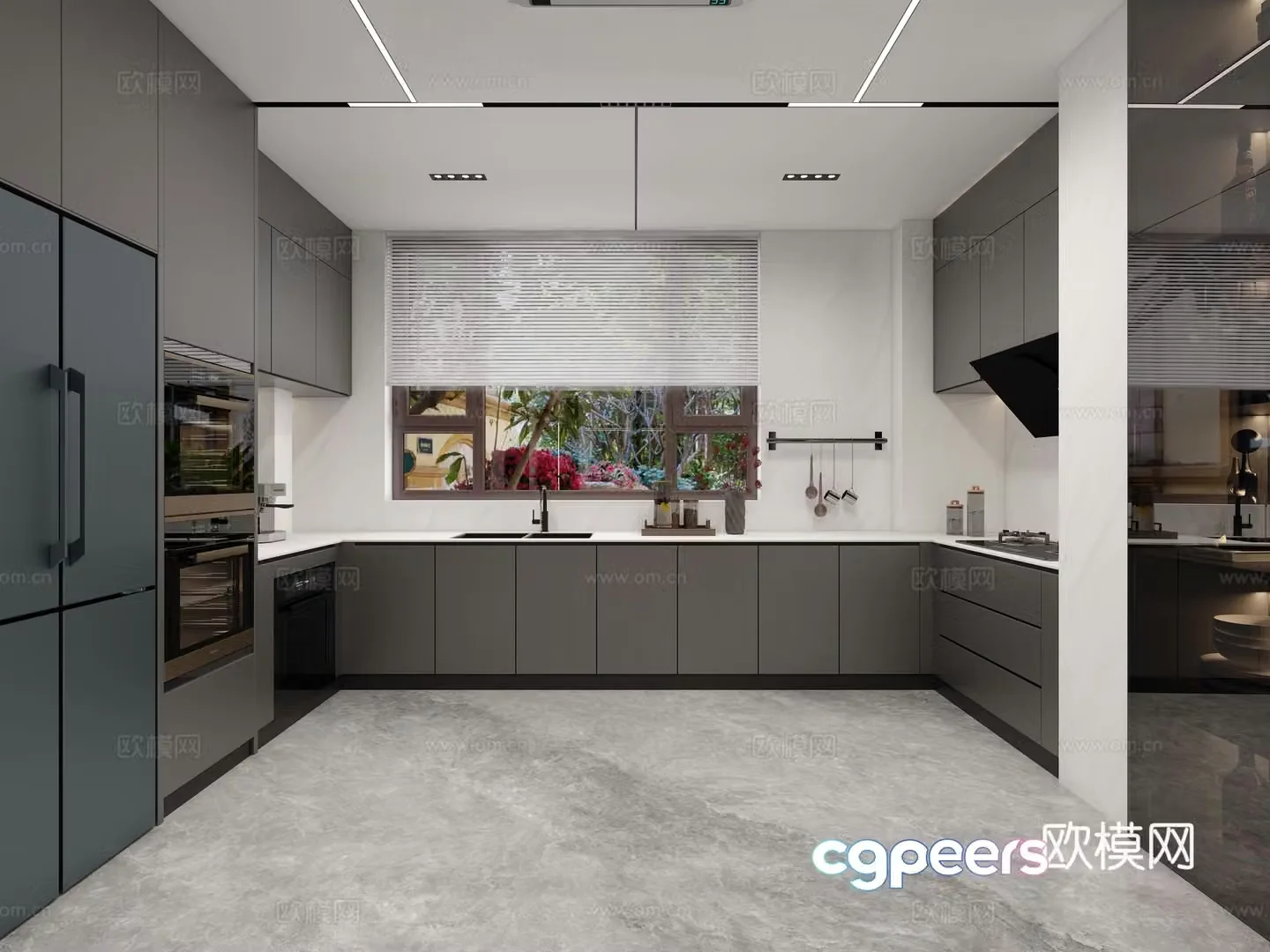 Modern Italian kitchen high-end appliances wine cabinet integrated ceiling 3D model