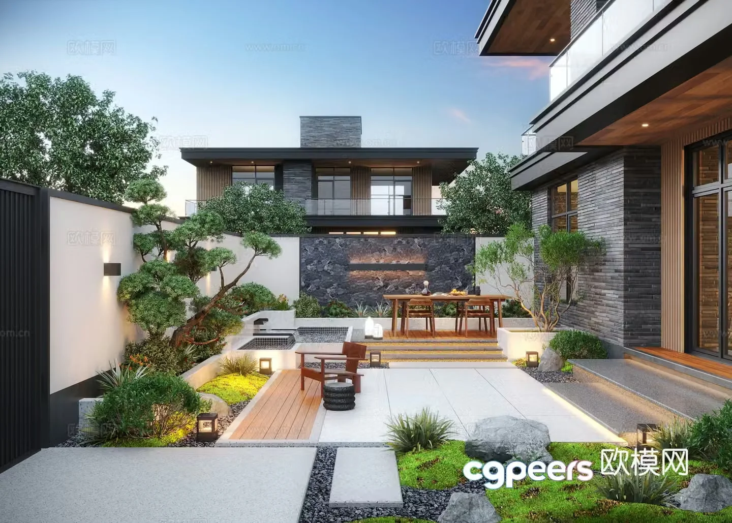 Modern courtyard landscape courtyard water view 3D model