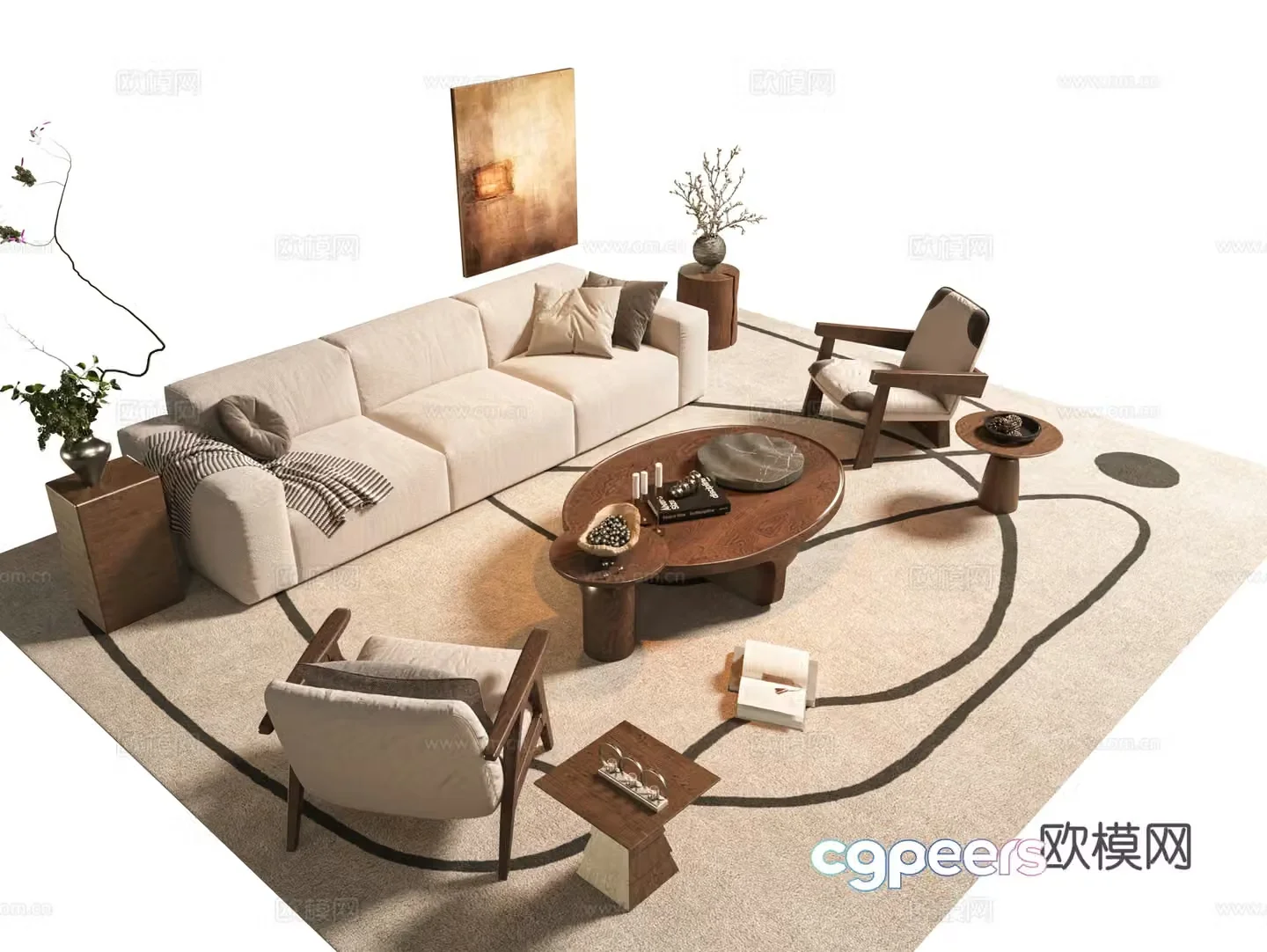 Modern medieval sofa coffee table combination jewelry ornaments modern sofa combination medieval style 3D model