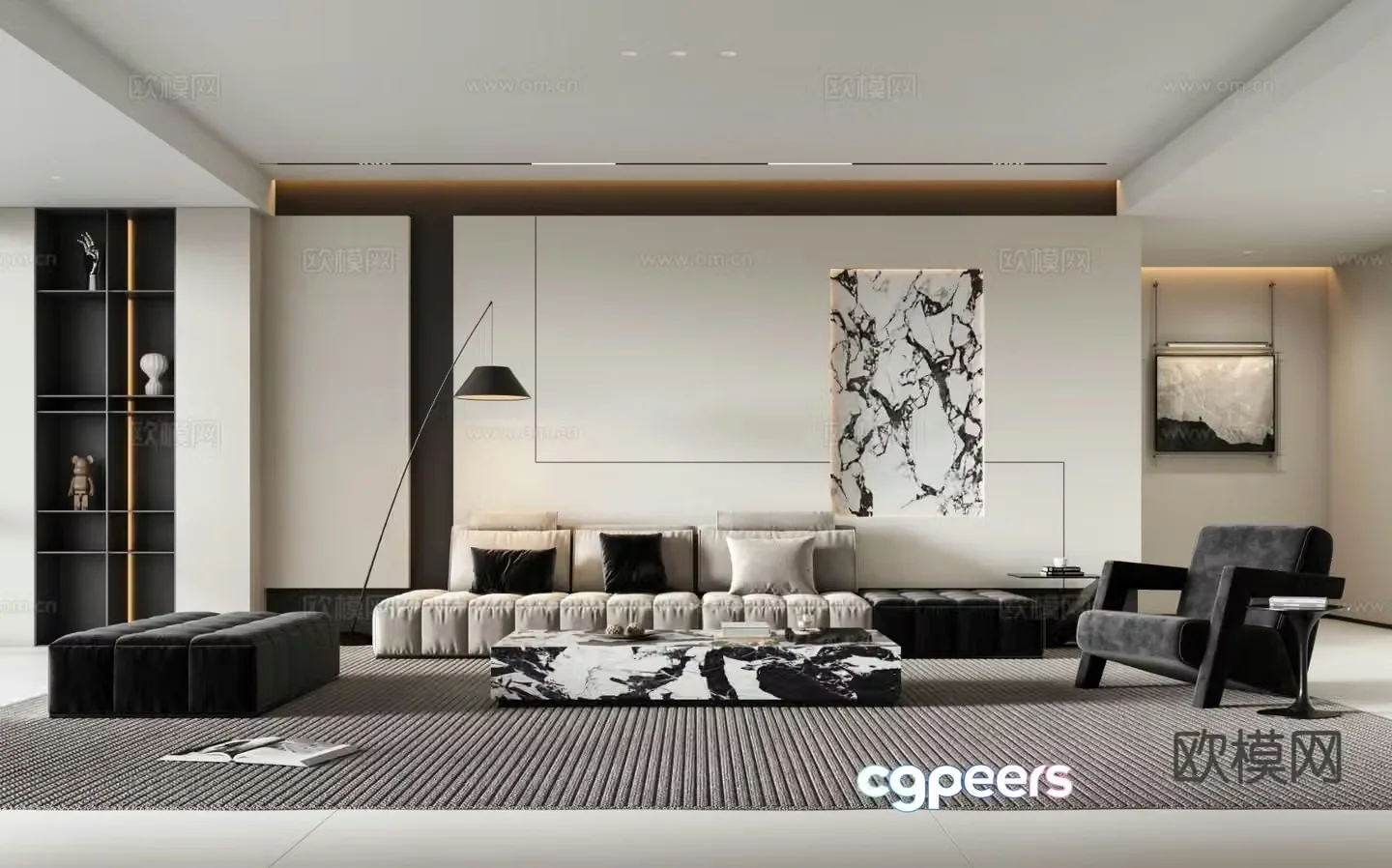 Black and white gray living room 3d model