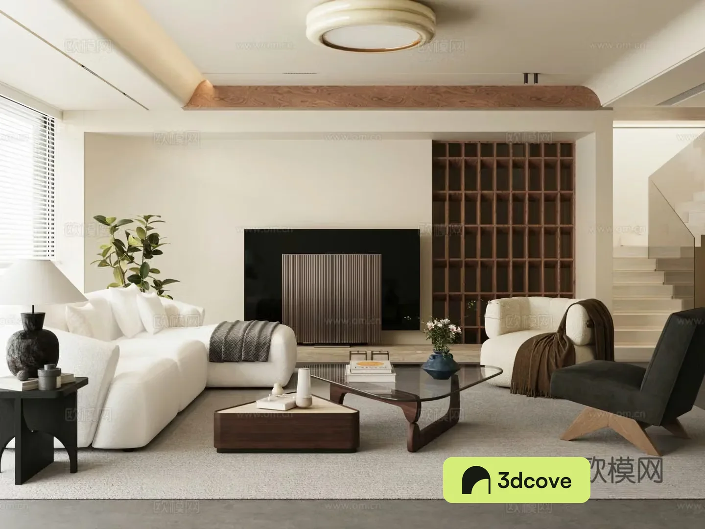 Middle style living room Duplex living room 3d model
