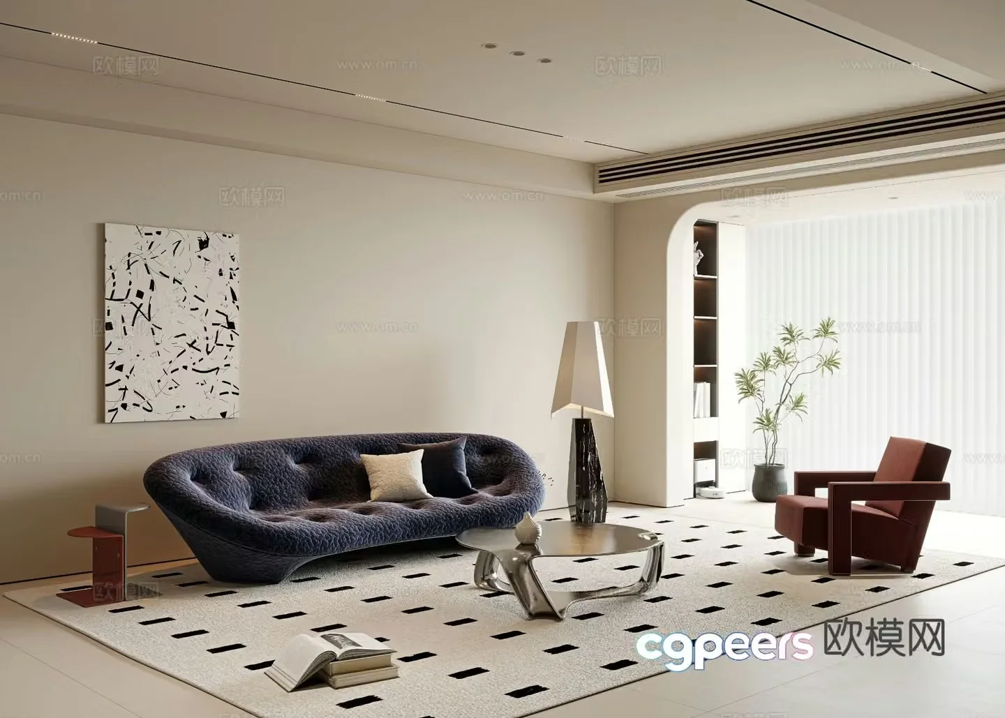 Cream style living room 3d model