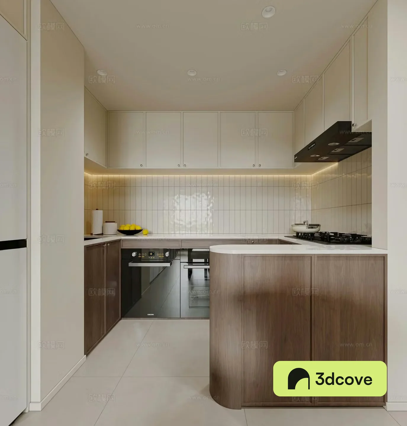 Middle style kitchen Western kitchen Open kitchen Bar Retro kitchen French kitchen Cream 3d model