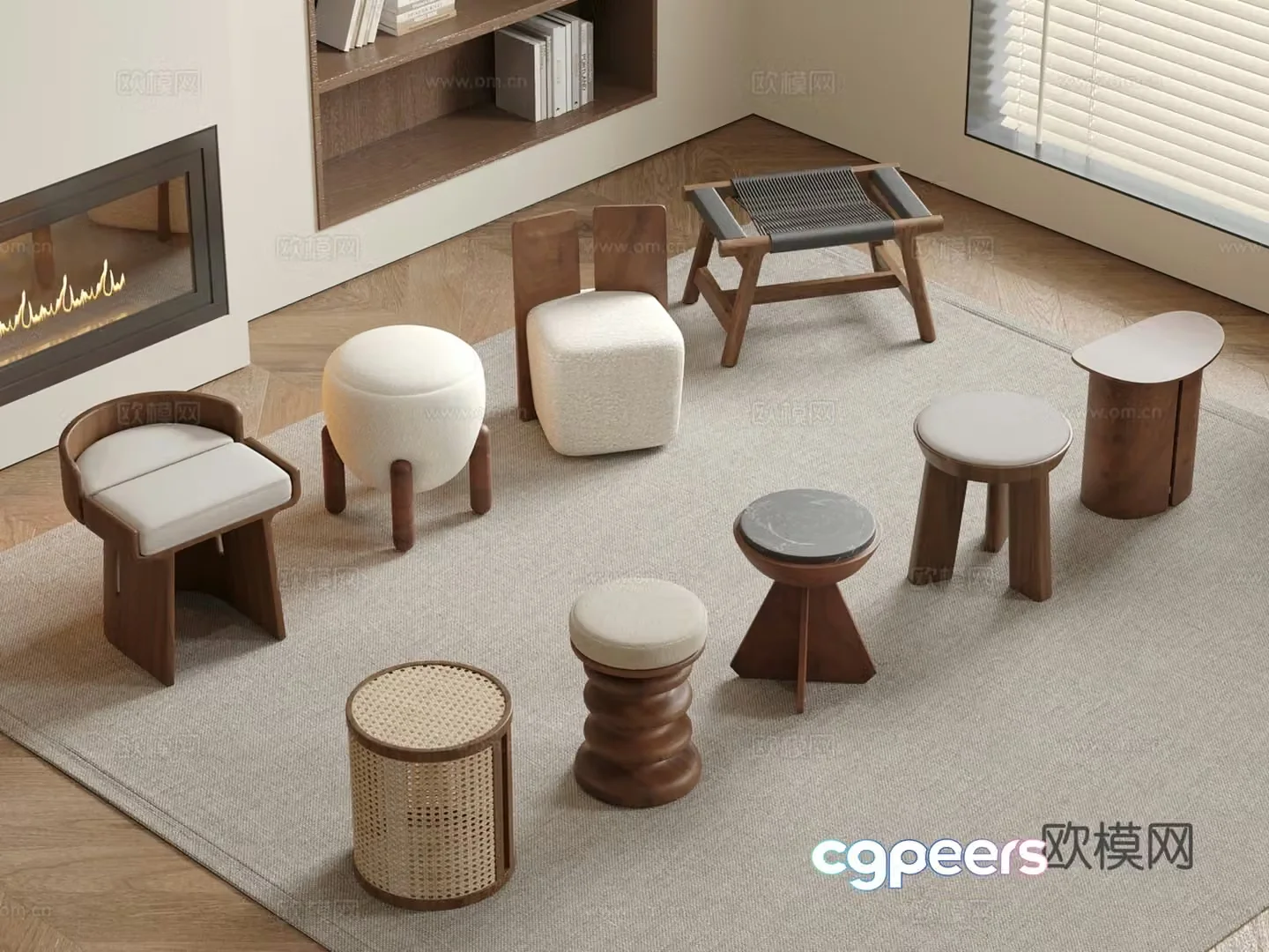 Middle-aged style stool round stool sofa stool shoe change stool wooden stool 3d model