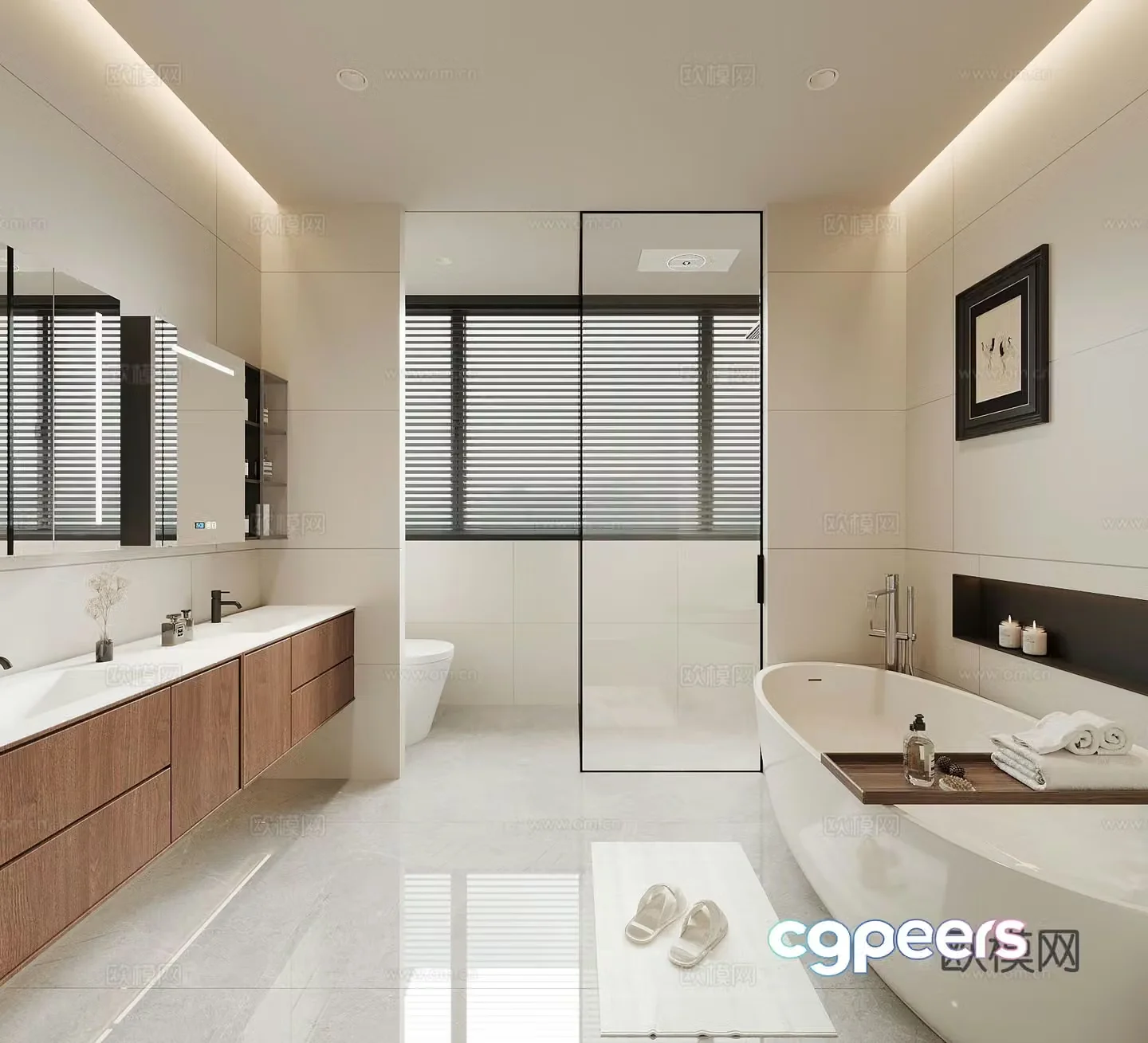 Middle style bathroom bathtub bathroom cabinet bathroom 3d model