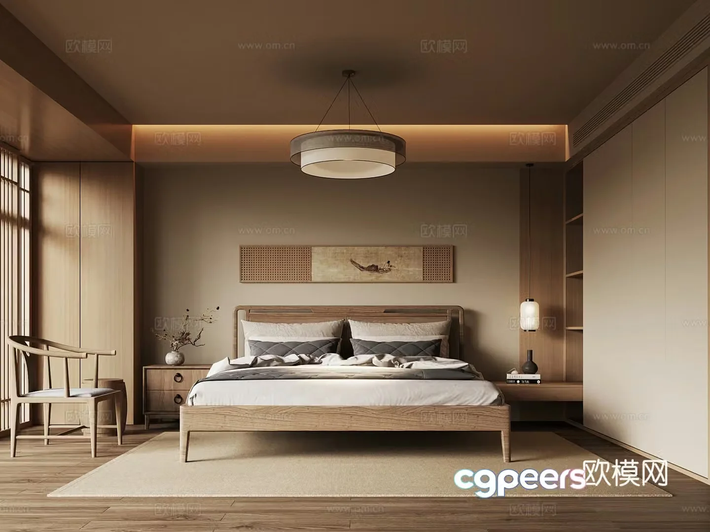 Song style bedroom double bed new Chinese style bedroom 3d model