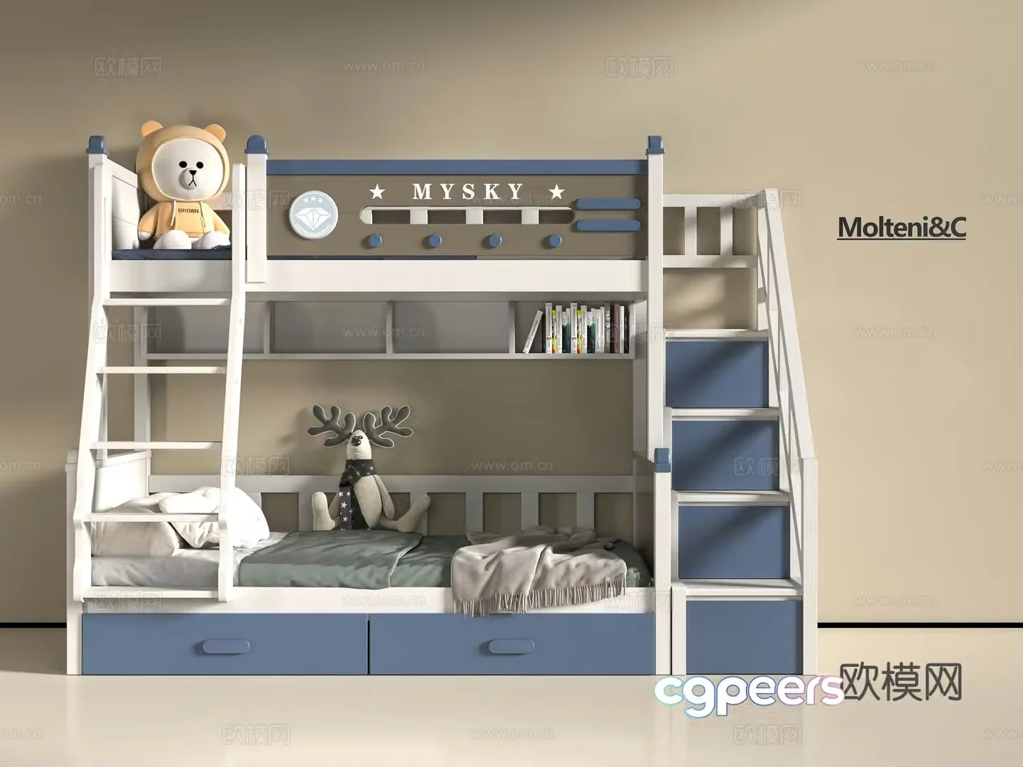Modern children getting on and off the bed 3d model