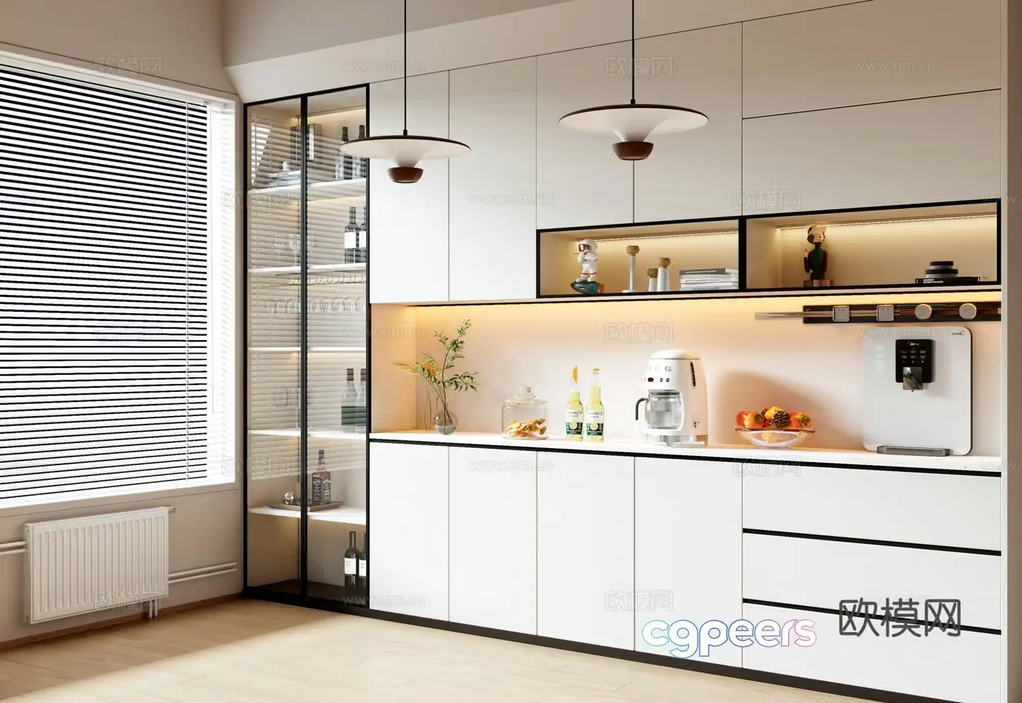 Creamy style modern sideboard 3d model