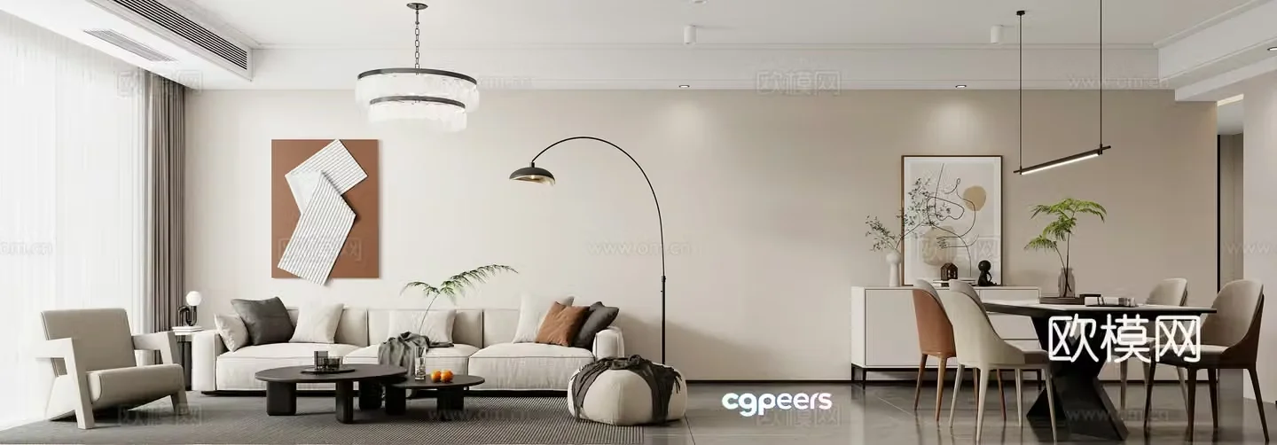 Modern living and dining room 3d model