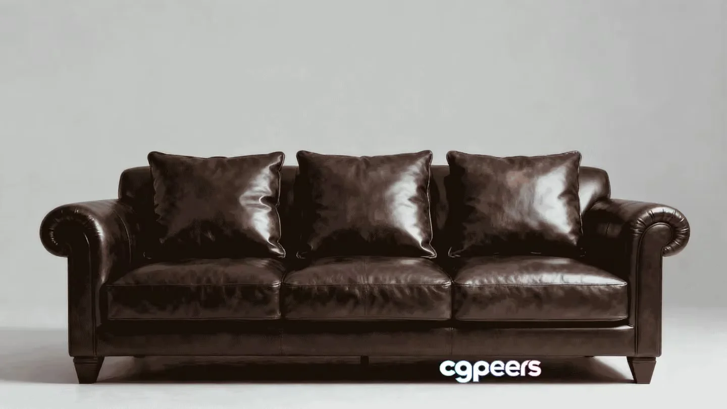 Brown Leather Couch 3D Model – 13532 – VRAY Render