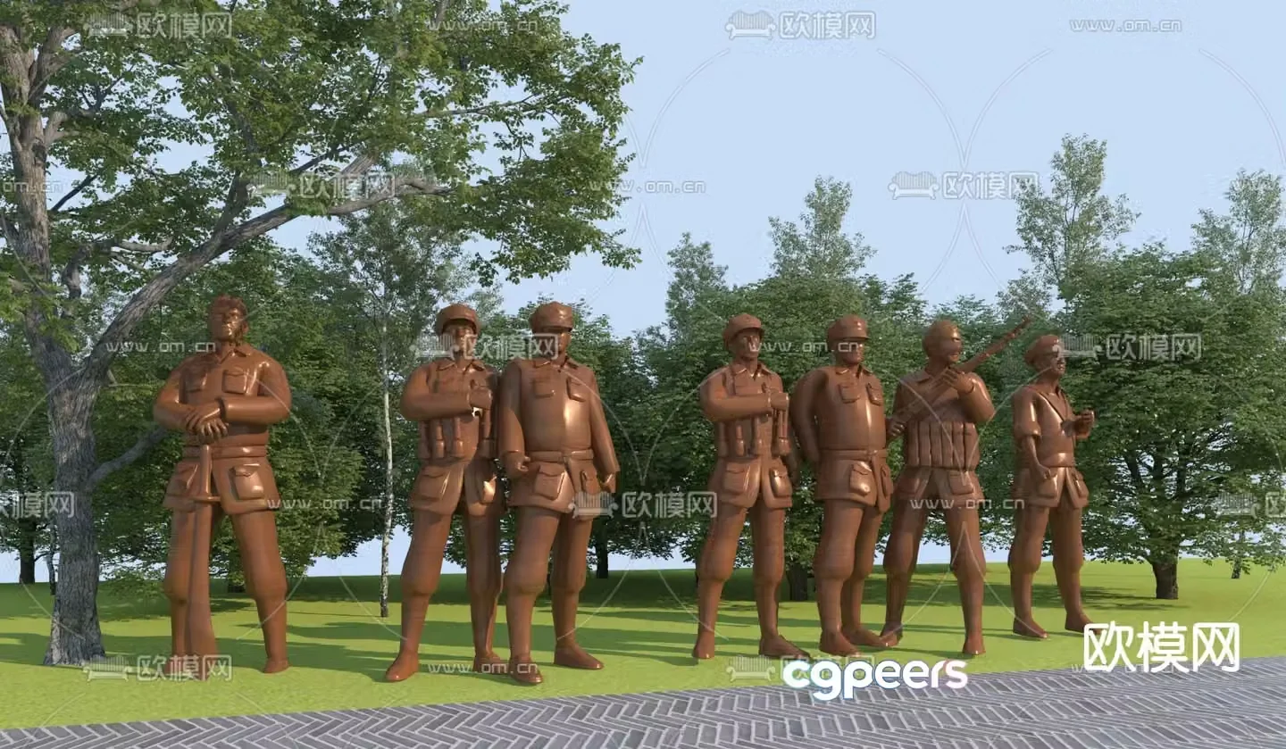 Red Army Sculpture Anti-Japanese Sculpture Bronze Statue Soldier Sculpture 3D Model