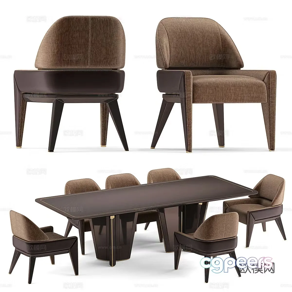 New Chinese Light Luxury Elve Dining Table and Chair 3D Model