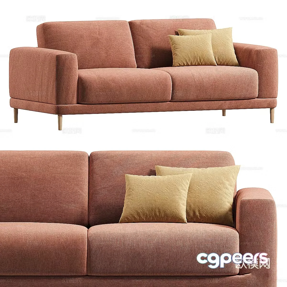 New Chinese style fabric double sofa 3D model