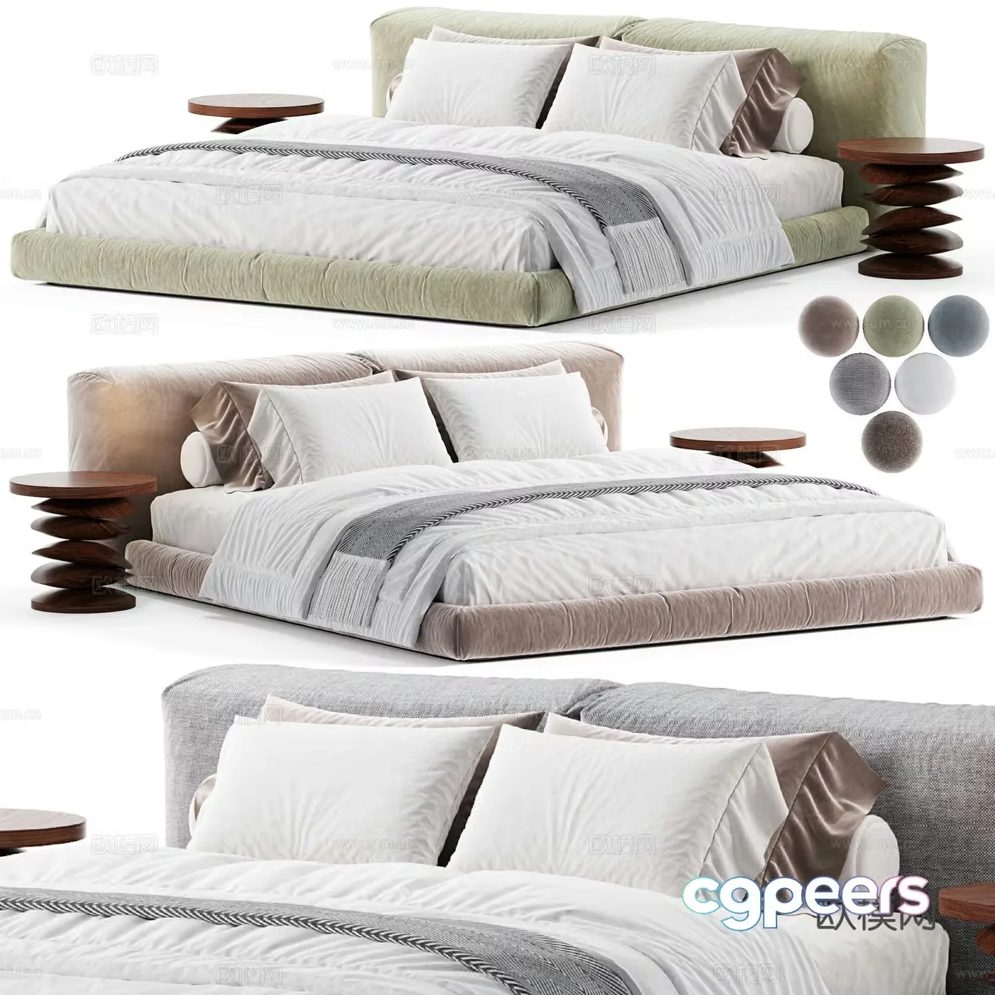 Modern cream style fabric double bed 3d model