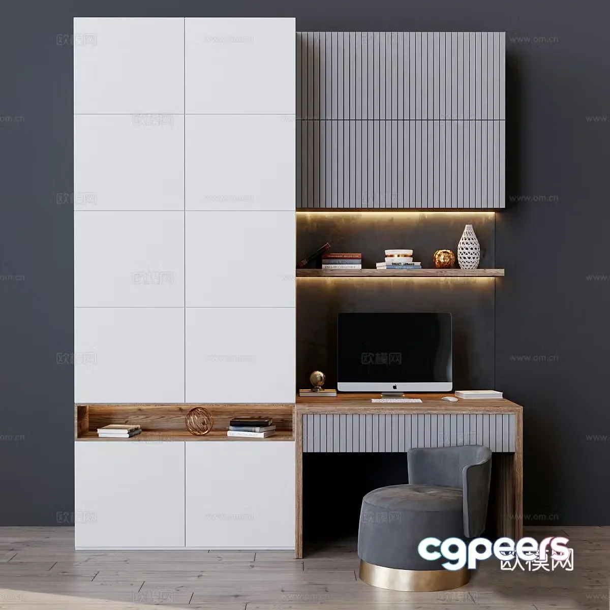 Modern bookcase Bookcase Computer desk 3D model