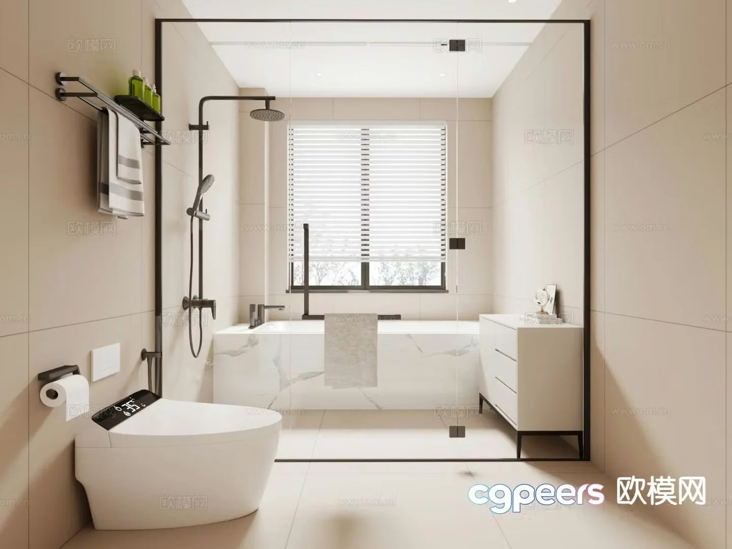 Cream style bathroom bathroom toilet 3d model