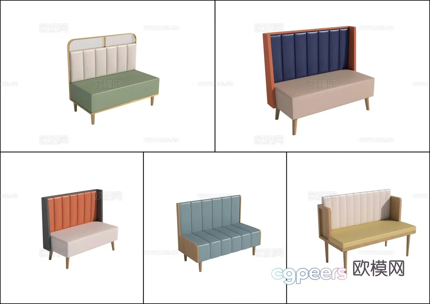 Card seat sofa double sofa milk tea shop sofa 3D model